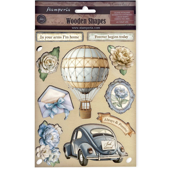 OakridgeStores.com | Stamperia Intl - Timeless - Colored Wooden Shapes A5 Embellishments - KLSP184