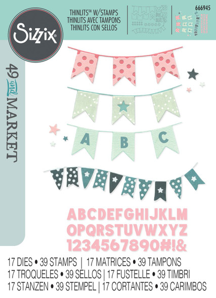 OakridgeStores.com | Sizzix - Banner Bash - Thinlits Dies & A5 Stamp Set by 49 & Market - 666945 630454292395