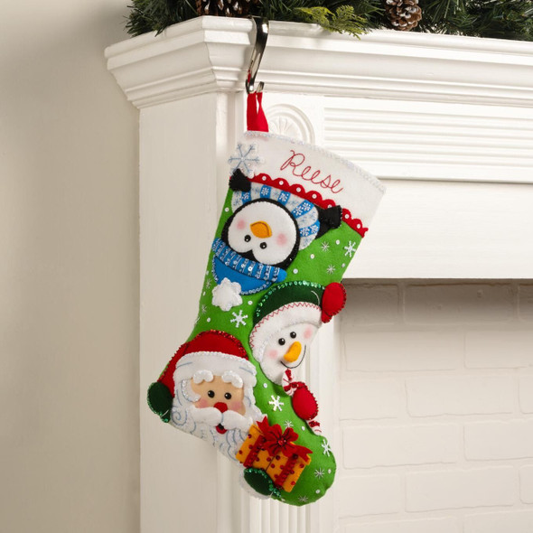 OakridgeStores.com | Bucilla - Curious Christmas Crew - Felt Stocking Applique Kit, 18 inches Long - 89789E 046109897899