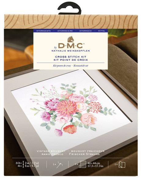 OakridgeStores.com | DMC - Vintage Bouquet - Mindful Making Intermediate Cross Stitch Kit - BK1990