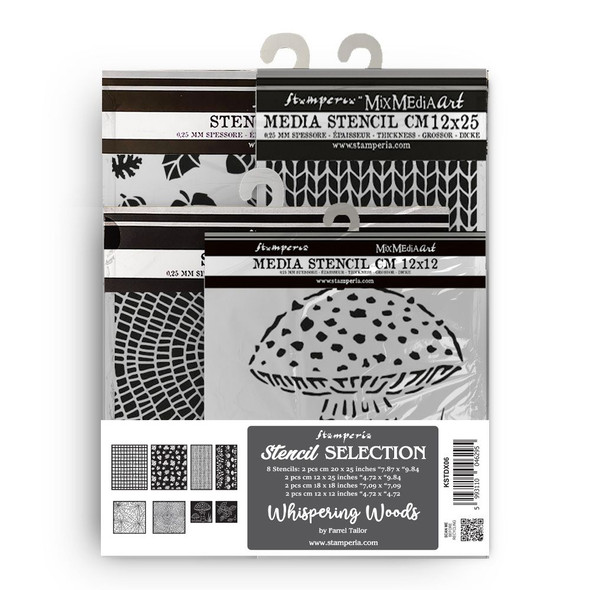 OakridgeStores.com | Stamperia Intl - Whispering Woods - Stencil Assortment Set, 8 pcs - KSTDX06