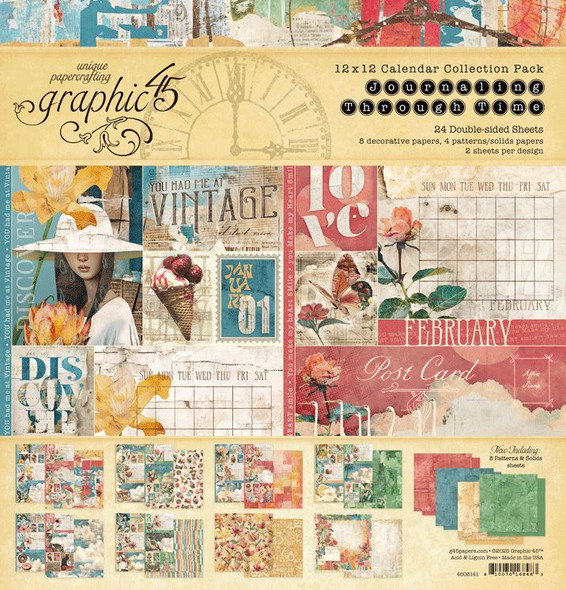 OakridgeStores.com | Graphic 45 - Journaling Through Time - Collection Pack 12 x 12, 24 Double-Sided Sheets - 4503141 810070168483