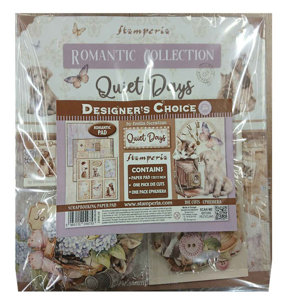 OakridgeStores.com | Stamperia Intl - Quiet Days - 12 x 12 Paper Pad, Ephemera & Die Cuts Bundle - ZBNL08