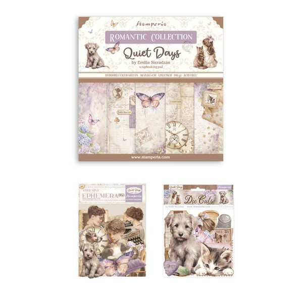 OakridgeStores.com | Stamperia Intl - Quiet Days - 12 x 12 Paper Pad, Ephemera & Die Cuts Bundle - ZBNL08