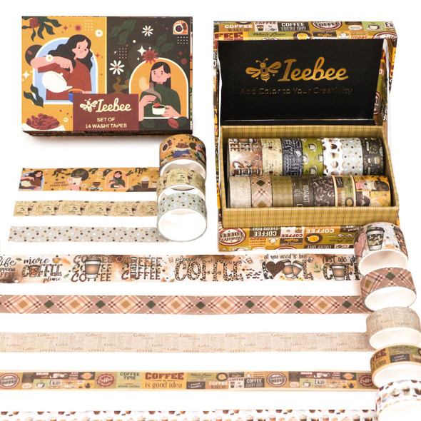 OakridgeStores.com | Ieebee Tapes - Coffee Chronicles - Washi Tape Set 14/Rolls - JY1067 603563809136