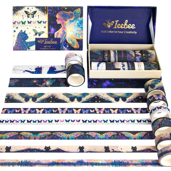 OakridgeStores.com | Ieebee Tapes - Starlit Fairy Dreams - Ieebee Washi Tape Set 14/Rolls - Glitter Embellishments - JY1085 603563809280