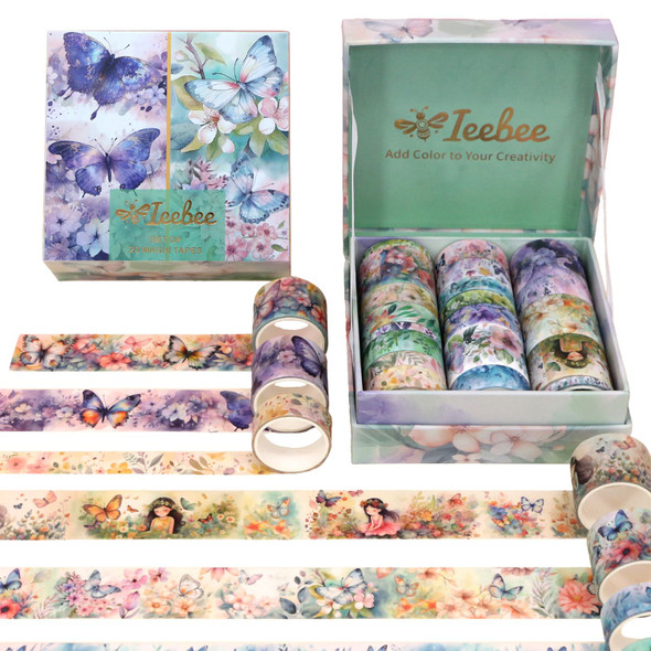 OakridgeStores.com | Ieebee Tapes - Fluttering Blooms - Washi Tape Set, Floral & Butterfly Motifs - JY1024 603563809020