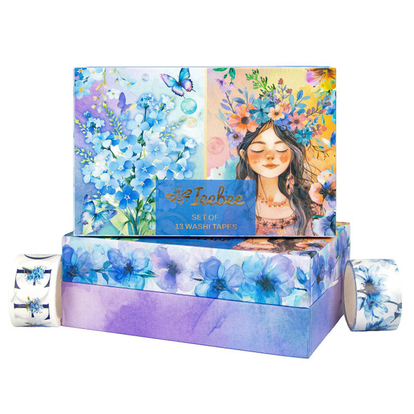 OakridgeStores.com | Ieebee Tapes - Floral Whispers: Blue Garden - Washi Tape Set, 12 Rolls - JY1090 603563809334