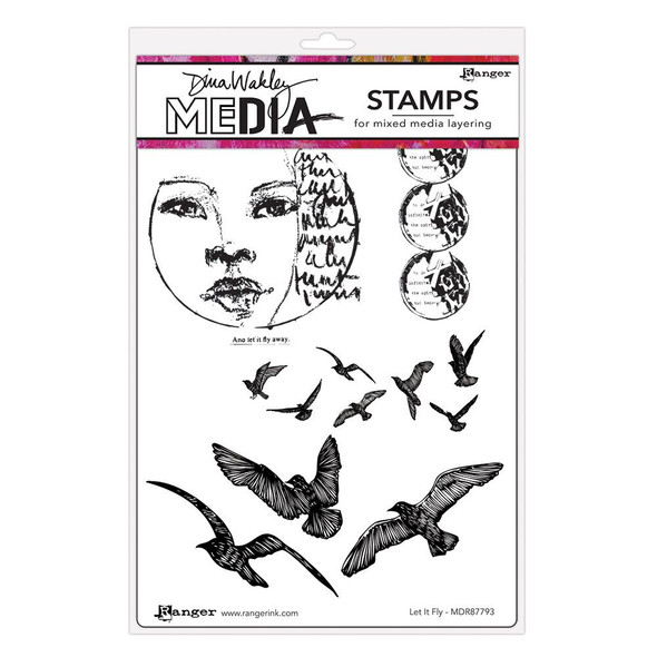OakridgeStores.com | Dina Wakley - Let It Fly - Birds and Face - Media Cling Stamps 6 x 9 inches - MDR87793 789541087793