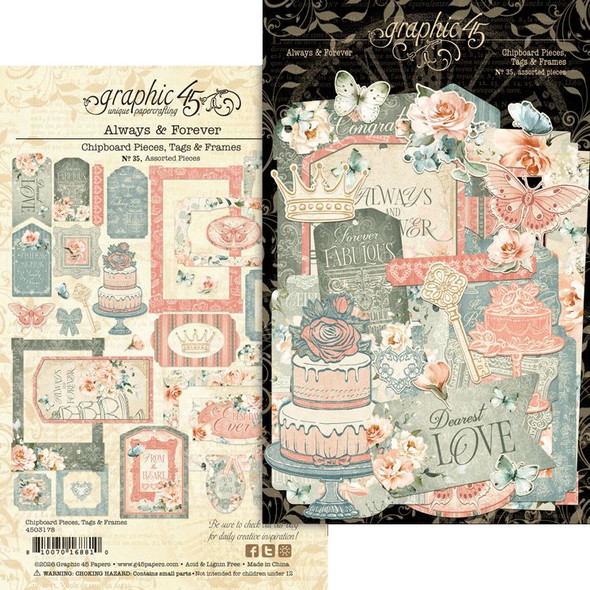 OakridgeStores.com | Graphic 45 - Tags & Frames, Always & Forever - Chipboard Die-Cuts - 4503178 810070168810