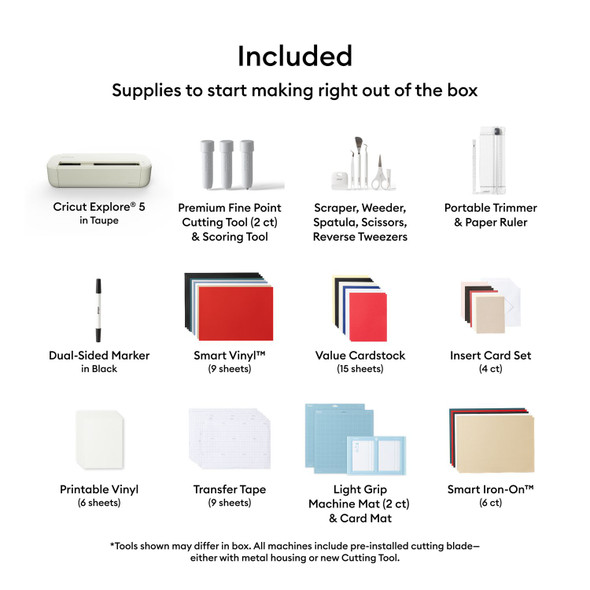 OakridgeStores.com | Cricut - Taupe - Cricut Explore 5 + Deluxe Bundle - Cutting Machine Bundle - 2012368 093573762581