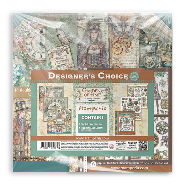 OakridgeStores.com | Stamperia Intl - Gardens of Time - Bundle: Scrapbooking Pad & Rub-On Selection - Paper Craft Set - ZBNL38