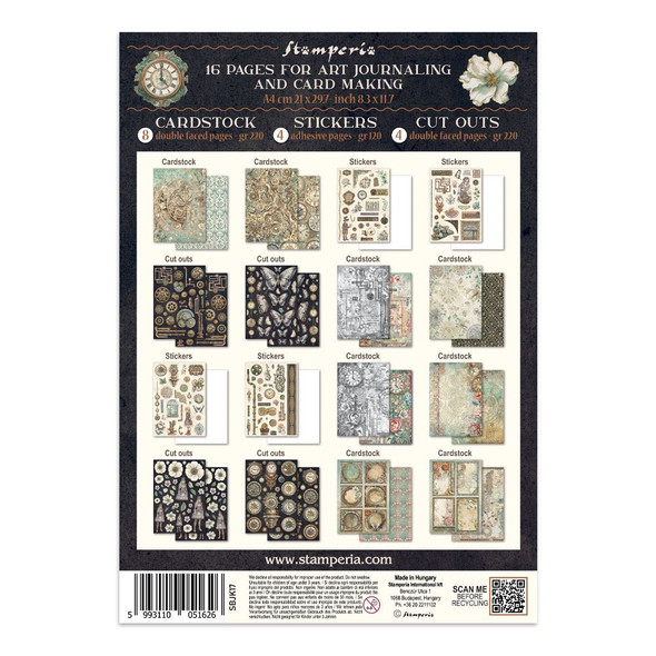 OakridgeStores.com | Stamperia Intl - Gardens of Time - Junk Journal Stickers, Cut-Outs & Backgrounds - Paper Pack - SBJK17