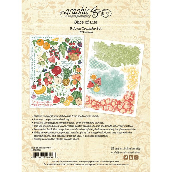 OakridgeStores.com | Graphic 45 - Slice of Life - Rub-On Transfers - 4503235 810070169343