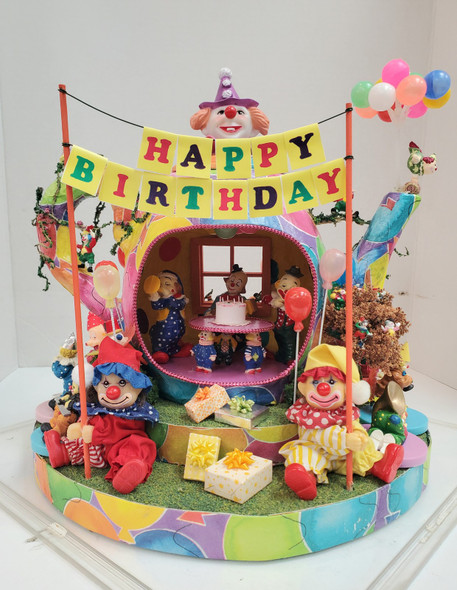 RESALE SHOP - VTG Handmade Clown Birthday Party Miniature Diorama - BABE-CLOWNPARTY-NS5819