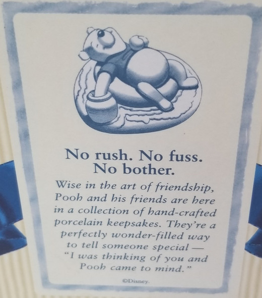 RESALE SHOP - Disney Pooh and Friends "No Rush No Fuss No Bother" Porcelain Figurine - BRMA-POOHBOTHER-NOB6775