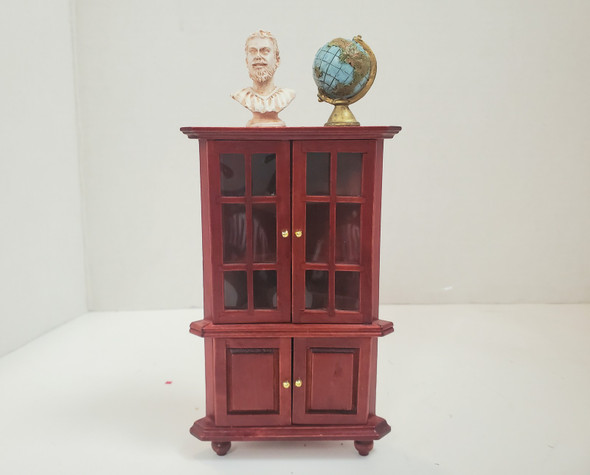 RESALE SHOP - VTG 1:12 Wooden Mahogany Corner Cabinet with Globe and Bust of Ancient Man - LEDR-CRNRCCAB-NS6232