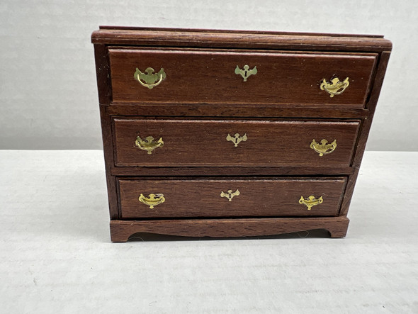 RESALE SHOP - Well-made Walnut 1:12 Dollhouse Wooden Chest with 3 Drawers - BABE-DRESSER-NOB7159
