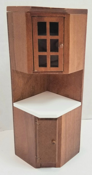 RESALE SHOP - 1:12 Walnut Dollhouse Kitchen Corner Hutch - BOST-HUTCH-LN7290
