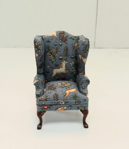 RESALE SHOP - VTG 1:12 Bespaq #2814 Queen Ann Wing Chair Upholstered Arm Chair- - DASI-BLUECHAIR-NS7177