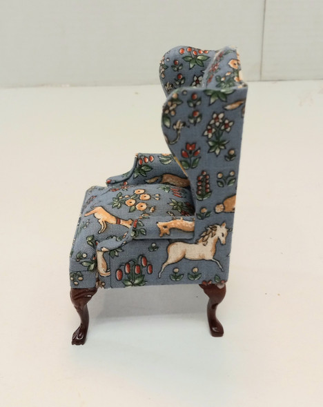 RESALE SHOP - VTG 1:12 Bespaq #2814 Queen Ann Wing Chair Upholstered Arm Chair- - DASI-BLUECHAIR-NS7177