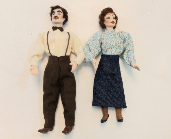 RESALE SHOP - VTG 1:12 Artisan-Made Husband and Wife Porcelain Dolls 1987 - DASI-DOLLCOUPLE-NS7182