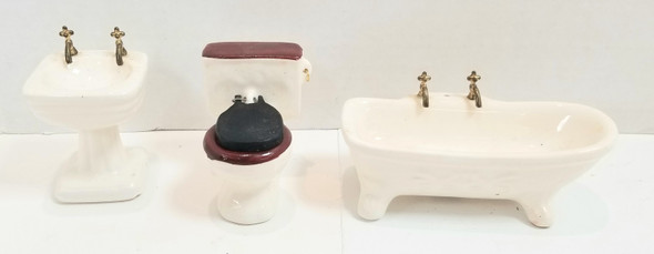 RESALE SHOP - Lot of 3 Bathroom Appliances Dollhouse 1" Sink, Bathtub and Toilet - RUMA-BATHLOT-U7224