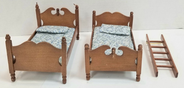 RESALE SHOP - Dollhouse 1:12 Beds and Ladder for Bunkbeds and 2 classic open cabinets - RUMA-BEDSET-LN7229