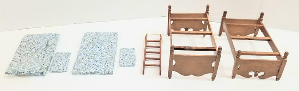 RESALE SHOP - Dollhouse 1:12 Beds and Ladder for Bunkbeds and 2 classic open cabinets - RUMA-BEDSET-LN7229