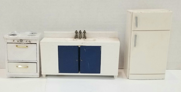 RESALE SHOP - Dollhouse 1:12 Stove With Drawers Taiwan, Sink. Fridge - RUMA-KITCHLOT-LN7207