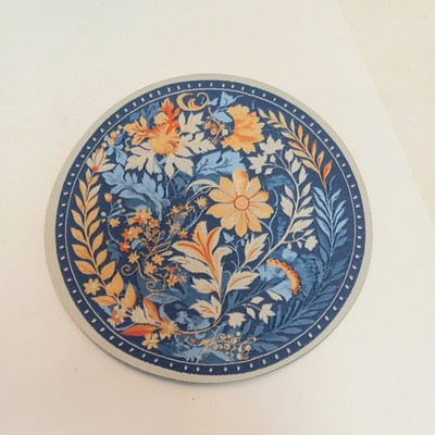 RESALE SHOP - Sam's World Gouldenlabel Large Round 8" x 8" Blue & Merigold Floral Bordered Rug - SAM-LC004-NS7335