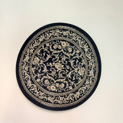 RESALE SHOP - Sam's World Gouldenlabel Small Round 4" x 4" Blue Floral Bordered Rug - SAM-SC003-NS7348