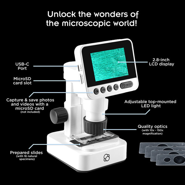 OakridgeStores.com | Thames & Kosmos - Digital Microscope with HD Imaging and LCD Display - 2.8 inch Screen, 10x-150x, Camera - 678010 810172680937