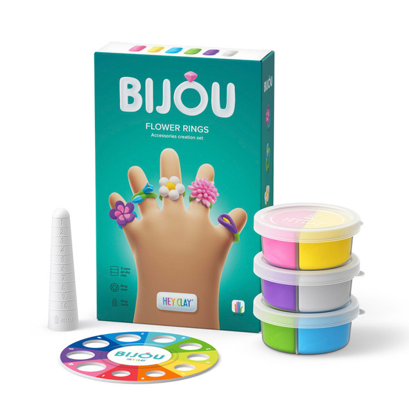 OakridgeStores.com | FAT BRAIN TOYS - Hey Clay Bijou Flower Rings - Air Dry Modeling Clay Kit with Interactive App - FA474-1 810074274791