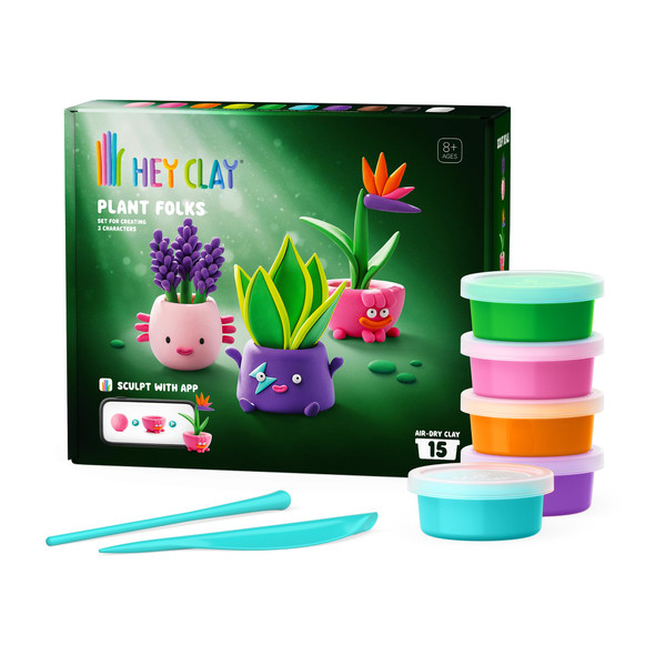 OakridgeStores.com | FAT BRAIN TOYS - Hey Clay Plant Folks - 15-Can Air Dry Modeling Clay Set with Tools & App - FA581-1 4897105245834