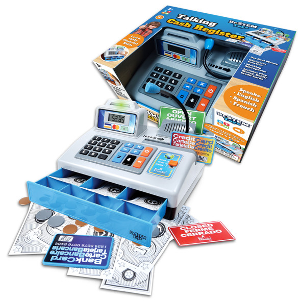 OakridgeStores.com | Thin Air Brands - Talking Cash Register - Bilingual English/Spanish/French, Real Calculator, Pretend Play - D971 850055629714