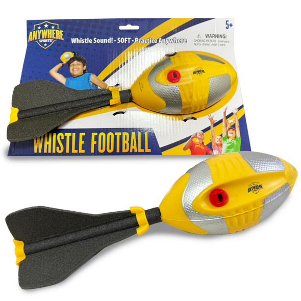 OakridgeStores.com | Thin Air Brands - Anywhere Sports Soft Foam Whistle Football - 12-Inch Kid Size, Bright Yellow & Silver Trim, Ages 5+ - TAB934 850055629349