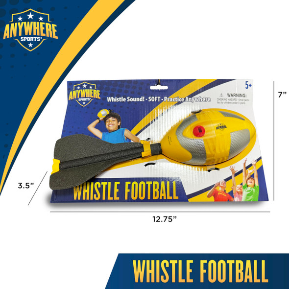 OakridgeStores.com | Thin Air Brands - Anywhere Sports Soft Foam Whistle Football - 12-Inch Kid Size, Bright Yellow & Silver Trim, Ages 5+ - TAB934 850055629349