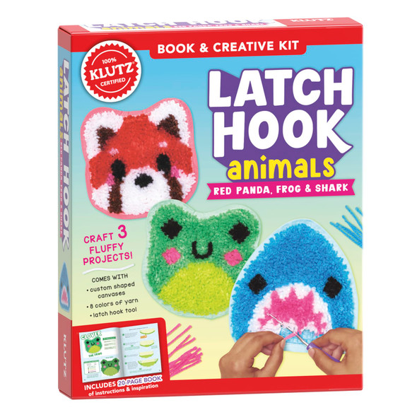 OakridgeStores.com | KLUTZ - Latch Hook Animals: Red Panda, Frog & Shark - Latch Hook Kit - 780912 9781546176169