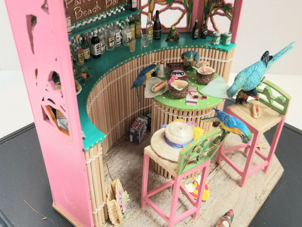 OakridgeStores.com | RESALE SHOP - VTG OOAK Parrot Bay Beach Bar Tropical Room Box Diorama 1:12 - artisan made - BABE-PARROTBAR-LN7564