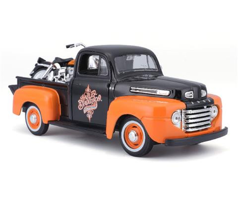 OakridgeStores.com | Maisto - 1/24 Harley-Davidson 1948 Ford F-1 Pickup w/ 1958 FL Duo Glide - Diecast Model Truck & Motorcycle - 32180BK 090159321804