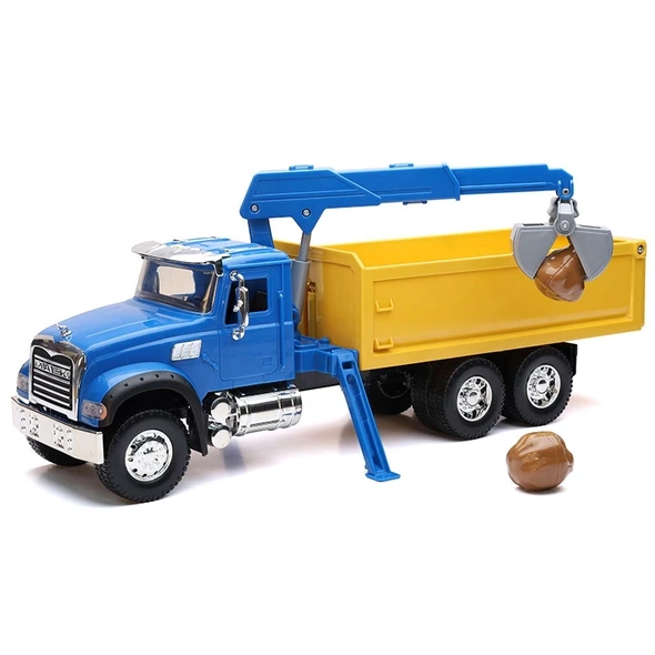 OakridgeStores.com | NEWRAY - Mack Granite Dump Truck with Loading Crane and Rocks - Plastic Model Truck - 17106 093577171068