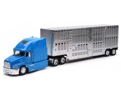 OakridgeStores.com | NewRay - 1/32 - Mack Pinnacle Semi Truck w/ Livestock Trailer (Blue/Chrome) - Diecast Model Truck - SS-12853C 093577128536