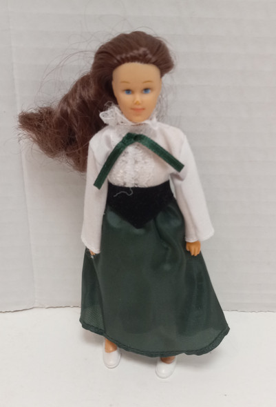 OakridgeStores.com | RESALE SHOP - 1:12 Non-Articulated Fine Plastic Brunette Woman in Dress Doll - BOST-DOLL-012-NOB7460