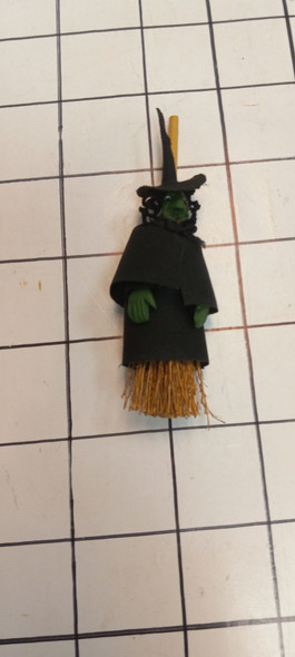 OakridgeStores.com | RESALE SHOP - Handmade 1:12 Fabric and Resin Witch on Straw Broom - 3.5" tall-Spooky Decor! - BOST-MINIWITCH-LN7493