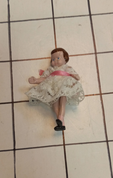 OakridgeStores.com | RESALE SHOP - Handmade 1:12 Metal Doll in White Lace Dress - child's toy - BOST-PORCDOLL-LN7494
