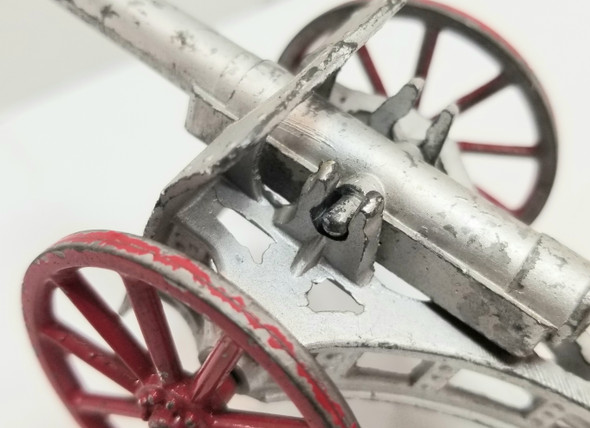 OakridgeStores.com | RESALE SHOP - VTG Barclay Manoil Spring Loaded Military Canon with Wheeled Base Artillery Lead - LRBR-CANNON3-U7589