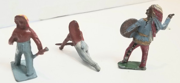 OakridgeStores.com | RESALE SHOP - Lot of 3 Barclay/ Lincoln Logs Native American Figures holding a shield/ Rifle - LRBR-NATIVELOT-U7620