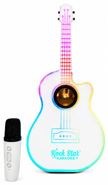 OakridgeStores.com | Wireless Express - Bluetooth Guitar Speaker & Wireless Karaoke Microphone - White, LED Lights, Rechargeable - SAGUITARWHT 850070462440