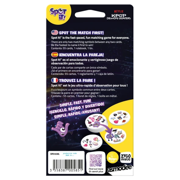 OakridgeStores.com | Asmodee - Spot It: K-Pop Demon Hunters (Eco Blister) - Pattern-Matching Card Game in Tin - SPR183ML 3558387005851